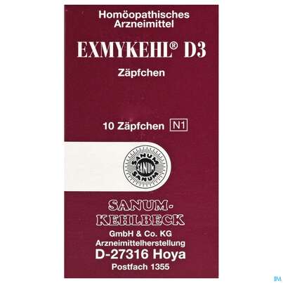 Sie sehen eine Packung Exmykehl D 3 Suppositorium 10st, Produktbild: 02 Exmykehl D 3 Suppositorium 10st, A-Nr.: 1997188 - 02