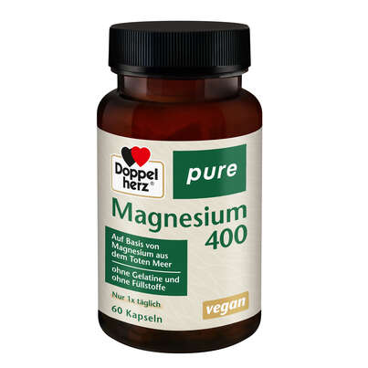 Sie sehen eine Packung Doppelherz pure Magnesium 400 - Ohne Gelatine und Füllstoffe, Produktbild: 01 Doppelherz pure Magnesium 400 - Ohne Gelatine und Füllstoffe, A-Nr.: 5676966 - 01
