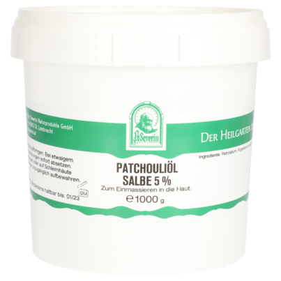 Sie sehen eine Packung PATCHOULIÖL SALBE 5% 1000 G, Produktbild: 01 PATCHOULIÖL SALBE 5% 1000 G, A-Nr.: 5802520 - 01