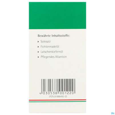 Sie sehen eine Packung Allgaeuer Latschenkiefer Sole-fussbad 10x10 100g, Produktbild: 05 Allgaeuer Latschenkiefer Sole-fussbad 10x10 100g, A-Nr.: 0864574 - 05