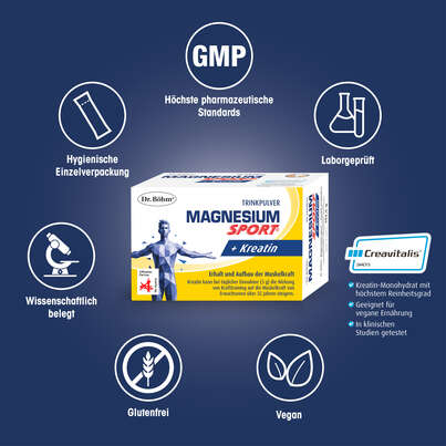 Sie sehen eine Packung Dr. Böhm® Magnesium Sport + Kreatin, Produktbild: 04 Dr. Böhm® Magnesium Sport + Kreatin, A-Nr.: 6114259 - 04
