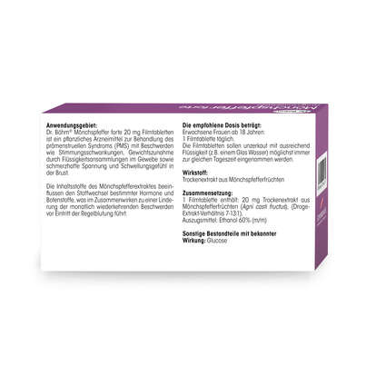 Sie sehen eine Packung Dr. Böhm® Mönchspfeffer forte 20 mg, Produktbild: 06 Dr. Böhm® Mönchspfeffer forte 20 mg, A-Nr.: 5530079 - 06