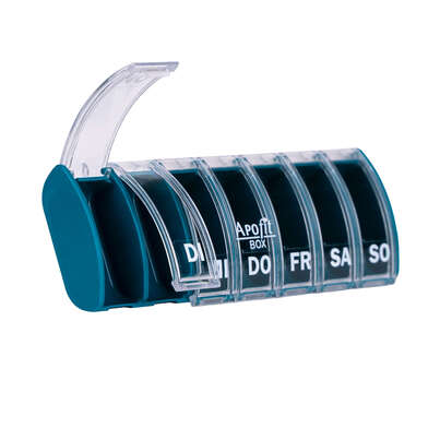 Sie sehen eine Packung APOfit Wochendispenser 1 Dosierer Box türkis, Produktbild: 02 APOfit Wochendispenser 1 Dosierer Box türkis, A-Nr.: 5965067 - 02