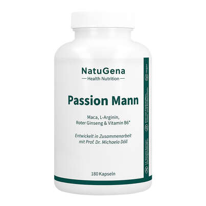 Sie sehen eine Packung NatuGena Passion Mann Kapseln, Produktbild: 01 NatuGena Passion Mann Kapseln, A-Nr.: 6008310 - 01