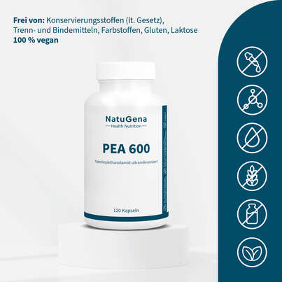 Sie sehen eine Packung NatuGena PEA 600 Kapseln, Produktbild: 03 NatuGena PEA 600 Kapseln, A-Nr.: 6036128 - 03