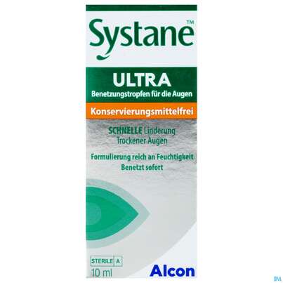 Sie sehen eine Packung Augentropfen Systane/ultra Benetzungstropfen Unkonserviert 10ml, Produktbild: 01 Augentropfen Systane/ultra Benetzungstropfen Unkonserviert 10ml, A-Nr.: 5423679 - 01
