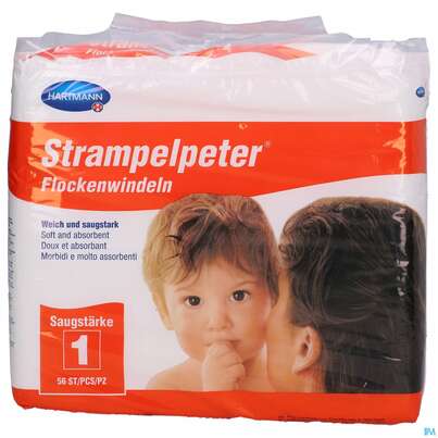 Sie sehen eine Packung Inkontinenz Strampelpeter Flockenwindeln Staerke 1 56st, Produktbild: 01 Inkontinenz Strampelpeter Flockenwindeln Staerke 1 56st, A-Nr.: 2307530 - 01