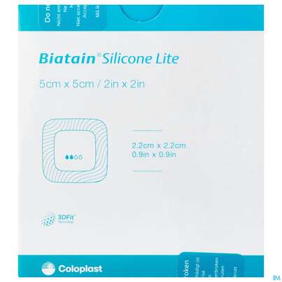 Sie sehen eine Packung Schaumverband Biatain/steril Silikonhaftrand Lite 5x 5cm 3452 5st, Produktbild: 01 Schaumverband Biatain/steril Silikonhaftrand Lite 5x 5cm 3452 5st, A-Nr.: 4371526 - 01