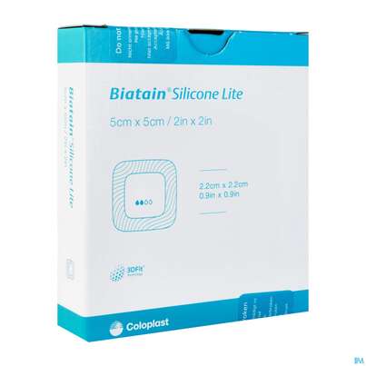 Sie sehen eine Packung Schaumverband Biatain/steril Silikonhaftrand Lite 5x 5cm 3452 5st, Produktbild: 02 Schaumverband Biatain/steril Silikonhaftrand Lite 5x 5cm 3452 5st, A-Nr.: 4371526 - 02