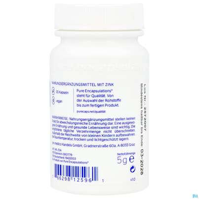 Sie sehen eine Packung Zink Kapseln 15 Zinkpicolinat Pure Encapsulationsz13a 30st, Produktbild: 04 Zink Kapseln 15 Zinkpicolinat Pure Encapsulationsz13a 30st, A-Nr.: 5907779 - 04