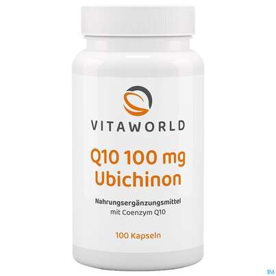 Sie sehen eine Packung Coenzym Q10 Kapseln 100mg Vegan Ubichinon Vita World 100st, Produktbild: 03 Coenzym Q10 Kapseln 100mg Vegan Ubichinon Vita World 100st, A-Nr.: 4836362 - 03