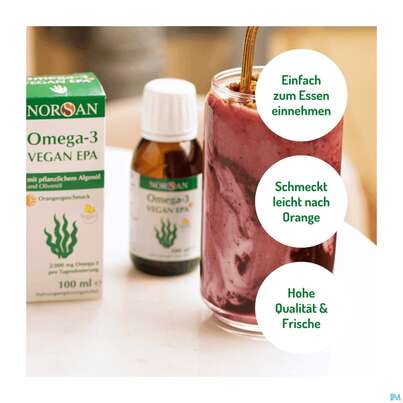 Sie sehen eine Packung Omega -3 Norsan Oel/vegan/epa/hochd. Orangengeschmack 100ml, Produktbild: 17 Omega -3 Norsan Oel/vegan/epa/hochd. Orangengeschmack 100ml, A-Nr.: 5948034 - 17