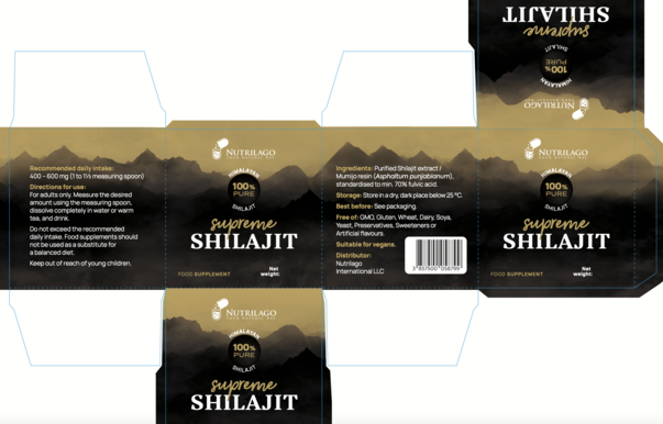 Sie sehen eine Packung NUTRILAGO® Supreme Shilajit 30 g – 100 % reiner Shilajit-Extrakt, Produktbild: 01 NUTRILAGO® Supreme Shilajit 30 g – 100 % reiner Shilajit-Extrakt, A-Nr.: 6130790 - 01