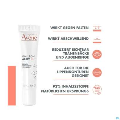 Sie sehen eine Packung Avene Hyaluron Activ B3 Augencreme/neu 15ml, Produktbild: 05 Avene Hyaluron Activ B3 Augencreme/neu 15ml, A-Nr.: 5882654 - 05