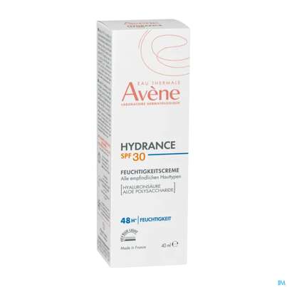 Sie sehen eine Packung Avene Hydrance Feuchtigkeitscreme Spf30 40ml, Produktbild: 01 Avene Hydrance Feuchtigkeitscreme Spf30 40ml, A-Nr.: 5961402 - 01