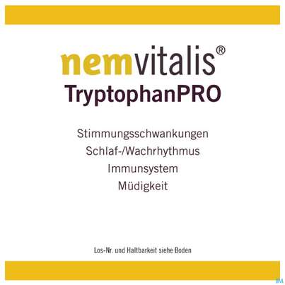 Sie sehen eine Packung Nemvitalis Tryptophan Pro Kapseln L-tryptophan 60st, Produktbild: 01 Nemvitalis Tryptophan Pro Kapseln L-tryptophan 60st, A-Nr.: 4851551 - 01