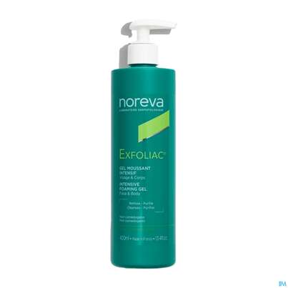 Sie sehen eine Packung Noreva Exfoliac Reinigungsgel Intensiv 400ml, Produktbild: 01 Noreva Exfoliac Reinigungsgel Intensiv 400ml, A-Nr.: 5937361 - 01
