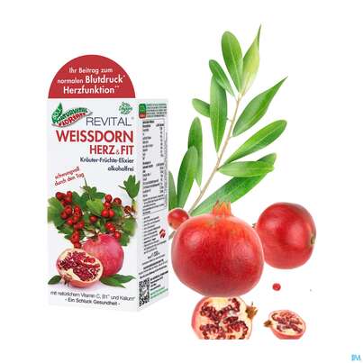 Sie sehen eine Packung Weissdorn Herz+fit Granatapfel Revital Alkoholfrei Kraeuter Fruechte 330ml, Produktbild: 09 Weissdorn Herz+fit Granatapfel Revital Alkoholfrei Kraeuter Fruechte 330ml, A-Nr.: 3725790 - 09