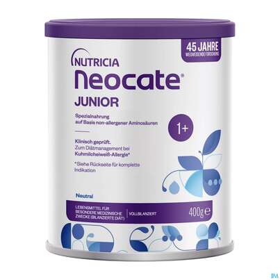 Sie sehen eine Packung Neocate Pulver/junior 400g, Produktbild: 01 Neocate Pulver/junior 400g, A-Nr.: 3569901 - 01