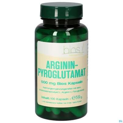 Sie sehen eine Packung Bios Argininpyroglutamat 500mg 100 Kapseln, Produktbild: 01 Bios Argininpyroglutamat 500mg 100 Kapseln, A-Nr.: 4247200 - 01