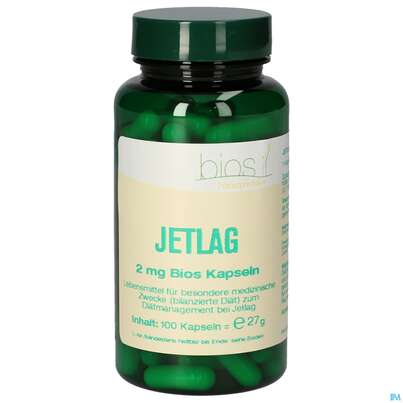 Sie sehen eine Packung Bios Jetlag 2mg 100 Kapseln, Produktbild: 01 Bios Jetlag 2mg 100 Kapseln, A-Nr.: 4246933 - 01