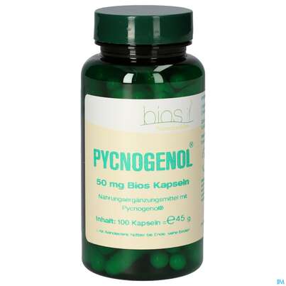 Sie sehen eine Packung Bios Pycnogenol® 50mg 100 Kapseln, Produktbild: 01 Bios Pycnogenol® 50mg 100 Kapseln, A-Nr.: 3892766 - 01