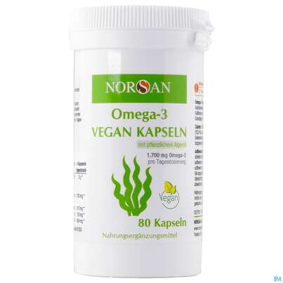 Sie sehen eine Packung Omega -3 Norsan Kapseln/vegan/pflanz. Algenoel,hochd. 80st, Produktbild: 02 Omega -3 Norsan Kapseln/vegan/pflanz. Algenoel,hochd. 80st, A-Nr.: 5475162 - 02