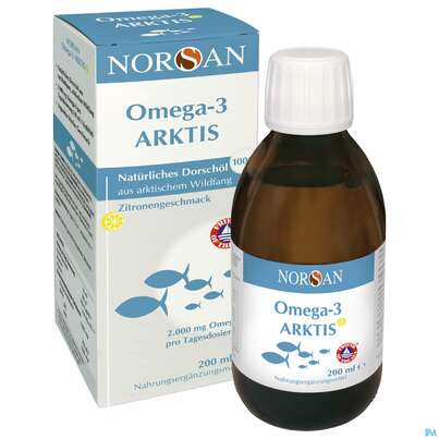 Sie sehen eine Packung Omega -3 Norsan Arktis/oel +vitamin D3 200ml, Produktbild: 04 Omega -3 Norsan Arktis/oel +vitamin D3 200ml, A-Nr.: 5440755 - 04