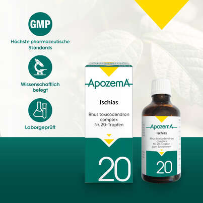 Sie sehen eine Packung Apozema® Nr. 20 Ischias-Tropfen, Produktbild: 04 Apozema® Nr. 20 Ischias-Tropfen, A-Nr.: 0987733 - 04