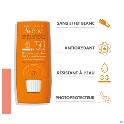 Sie sehen eine Packung Avène Sonnenstick Für Empfindliche Hautpartien Spf 50+ 8g, Produktbild: 09 Avène Sonnenstick Für Empfindliche Hautpartien Spf 50+ 8g, A-Nr.: 5212735 - 09