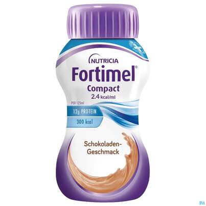 Sie sehen eine Packung Fortimel/compact/2.4 125ml Vitalflasche Schokolade 4st, Produktbild: 03 Fortimel/compact/2.4 125ml Vitalflasche Schokolade 4st, A-Nr.: 3817807 - 03