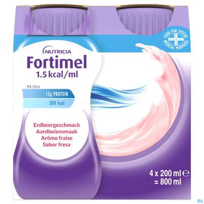 Sie sehen eine Packung Fortimel 1.5kcal 200ml Erdbeere 4st, Produktbild: 04 Fortimel 1.5kcal 200ml Erdbeere 4st, A-Nr.: 3237530 - 04