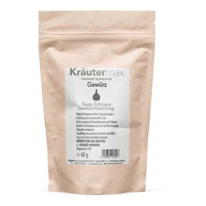 Sie sehen eine Packung Nussschnaps Gewürz Ansatz Mischung für 2 Liter 60 g, Produktbild: 01 Nussschnaps Gewürz Ansatz Mischung für 2 Liter 60 g, A-Nr.: 4514807 - 01