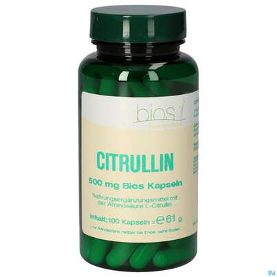 Sie sehen eine Packung Bios Citrullin 500mg 100 Kapseln, Produktbild: 01 Bios Citrullin 500mg 100 Kapseln, A-Nr.: 4103464 - 01