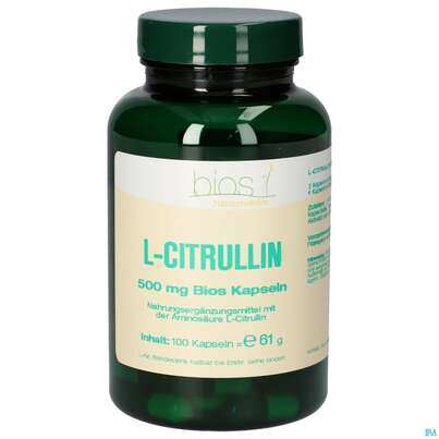 Sie sehen eine Packung Bios l Citrullin 500mg 100 Kapseln, Produktbild: 01 Bios l Citrullin 500mg 100 Kapseln, A-Nr.: 4103470 - 01