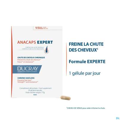 Sie sehen eine Packung Ducray Anacaps F.d.haar Haarausfall Kapseln Expert23 90st, Produktbild: 20 Ducray Anacaps F.d.haar Haarausfall Kapseln Expert23 90st, A-Nr.: 5688886 - 20