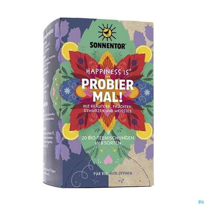 Sie sehen eine Packung Sonnentor Tee/bio Happiness Is Tee Probier Mal Neu 02313 20st, Produktbild: 04 Sonnentor Tee/bio Happiness Is Tee Probier Mal Neu 02313 20st, A-Nr.: 5696383 - 04