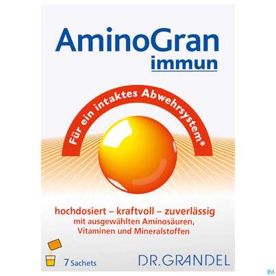 Sie sehen eine Packung Amino Granulat Immun Briefchen Dr.grandel Nr 2198 7st, Produktbild: 01 Amino Granulat Immun Briefchen Dr.grandel Nr 2198 7st, A-Nr.: 3403916 - 01