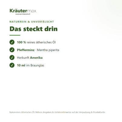 Sie sehen eine Packung Pfefferminz Öl 10 ml, Produktbild: 03 Pfefferminz Öl 10 ml, A-Nr.: 4318822 - 03