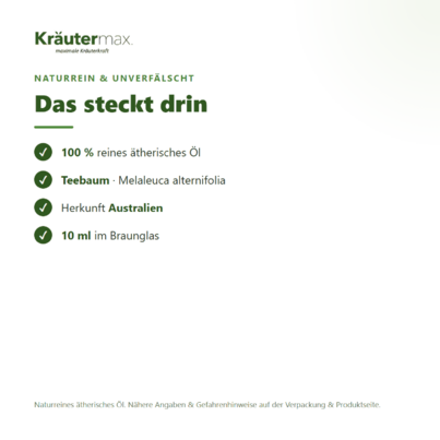 Sie sehen eine Packung Teebaum Öl 10 ml, Produktbild: 03 Teebaum Öl 10 ml, A-Nr.: 4318845 - 03