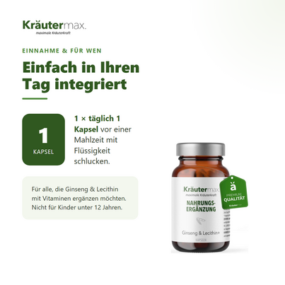 Sie sehen eine Packung Ginseng und Lecithin+ Kapseln 60 Stück, Produktbild: 04 Ginseng und Lecithin+ Kapseln 60 Stück, A-Nr.: 5921785 - 04