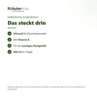 Sie sehen eine Packung Oliven Öl Creme Körper 200 ml, Produktbild: 03 Oliven Öl Creme Körper 200 ml, A-Nr.: 6001590 - 03