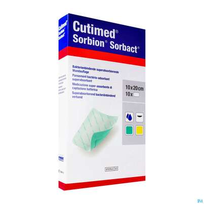 Sie sehen eine Packung Cutimed Sorbion Sorbact Steril Bakterienbind.+absorb. Wundauflage 10x20cm 72698 10st, Produktbild: 03 Cutimed Sorbion Sorbact Steril Bakterienbind.+absorb. Wundauflage 10x20cm 72698 10st, A-Nr.: 4750229 - 03
