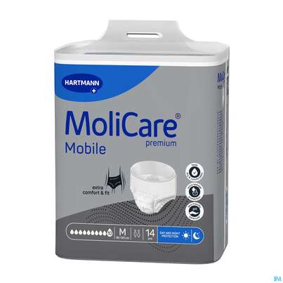 Sie sehen eine Packung Inkontinenz Molicare Premium/mobile/10tropfen M 80-120cm 14st, Produktbild: 01 Inkontinenz Molicare Premium/mobile/10tropfen M 80-120cm 14st, A-Nr.: 4843758 - 01