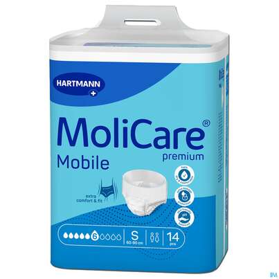 Sie sehen eine Packung Inkontinenz Molicare Premium/mobile/6 Tropfen Blau S 60-90cm 14st, Produktbild: 05 Inkontinenz Molicare Premium/mobile/6 Tropfen Blau S 60-90cm 14st, A-Nr.: 3094591 - 05