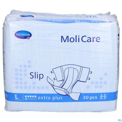 Sie sehen eine Packung Inkontinenz Molicare Slip Extra Plus L 30st, Produktbild: 02 Inkontinenz Molicare Slip Extra Plus L 30st, A-Nr.: 4518136 - 02
