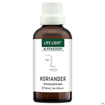Sie sehen eine Packung Koriander Kraeuterdestillat Life Light Alpensegen 50ml, Produktbild: 01 Koriander Kraeuterdestillat Life Light Alpensegen 50ml, A-Nr.: 2386558 - 01