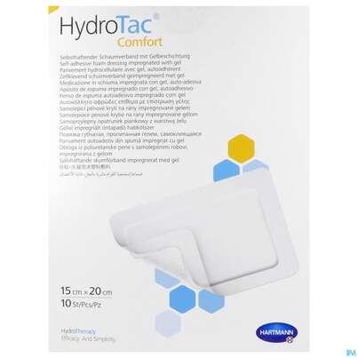 Sie sehen eine Packung Schaumverband Hydrotac Comfort 15x 20cm 10st, Produktbild: 01 Schaumverband Hydrotac Comfort 15x 20cm 10st, A-Nr.: 4134051 - 01