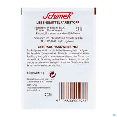 Sie sehen eine Packung Schimek Lebensmittelfarbe Nr 8 Mittelblau 4g, Produktbild: 04 Schimek Lebensmittelfarbe Nr 8 Mittelblau 4g, A-Nr.: 5745064 - 04