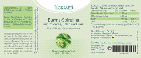 Floramed Burma-Spirulina mit Chlorella, Selen und Zink, A-Nr.: 4390067 - 01